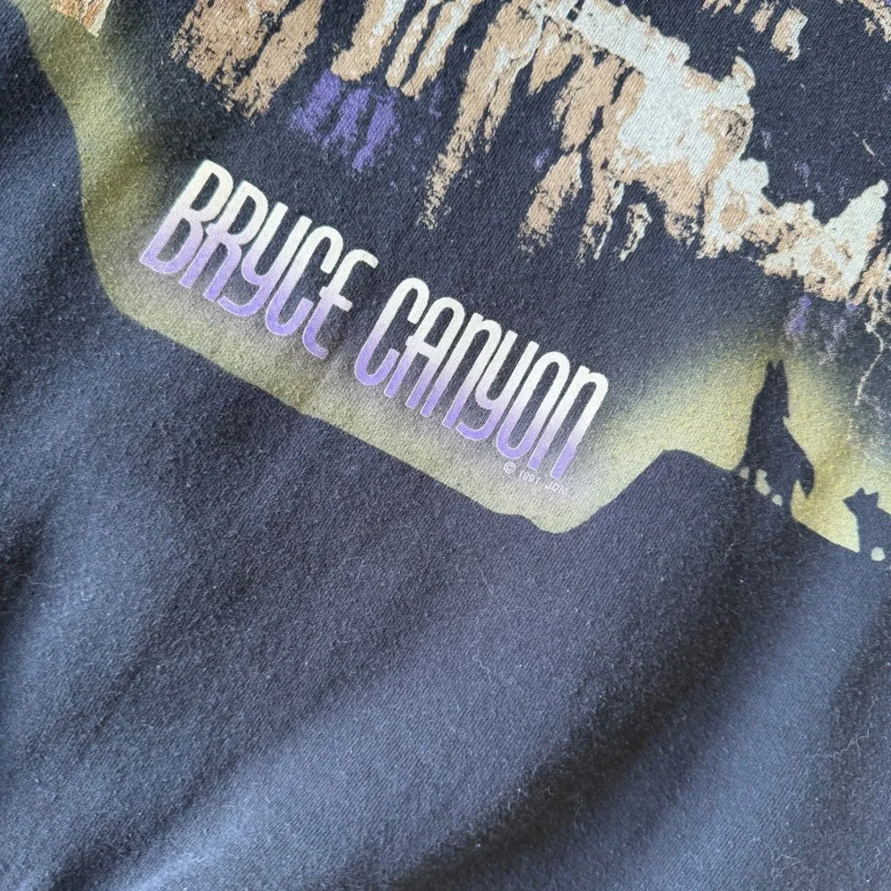 Vintage 1991 Bryce Canyon Sweatshirt Wolf Moon Black XL Mens - Picture 7 of 7